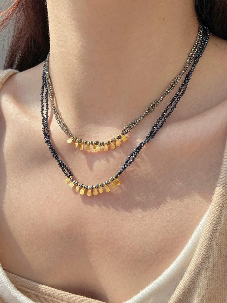 Boho Gold Disc & Gemstone Beaded Necklace