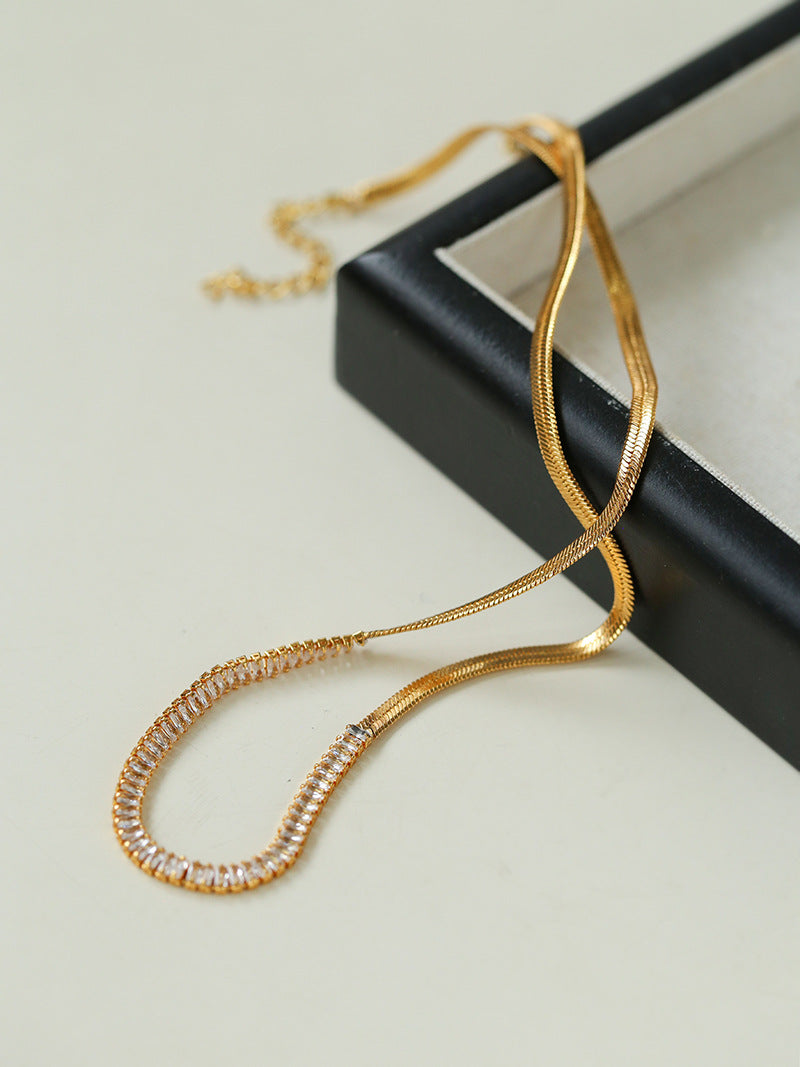 Sleek Zircon Snake Chain Necklace