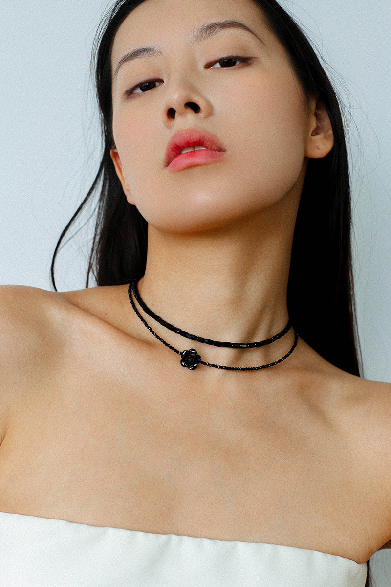 Noir Bloom Double-Layer Choker Necklace