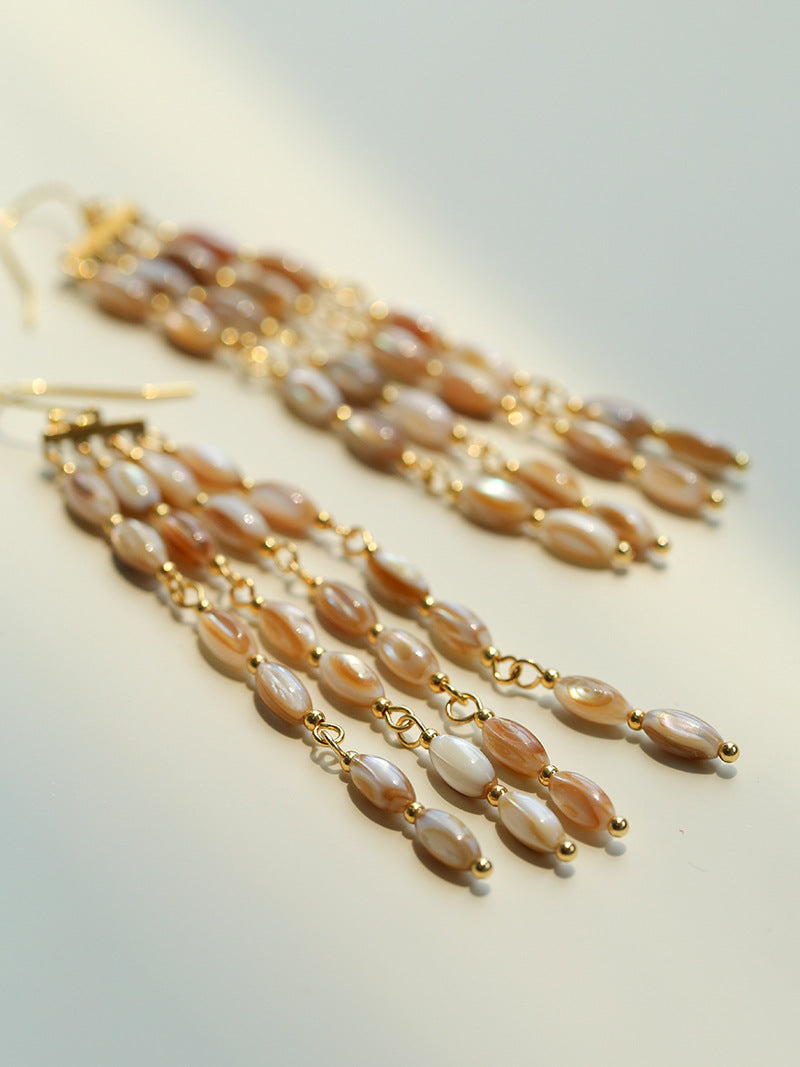 Handwoven Shell Beads Tassel Earrings