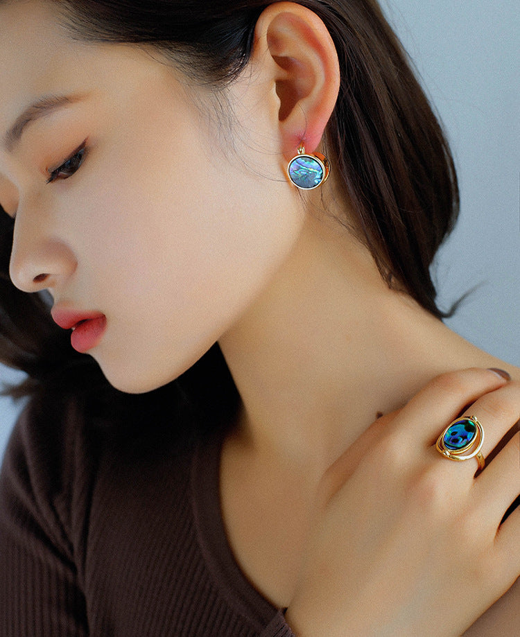 Double-Sided Abalone Sell Hoop Earrings