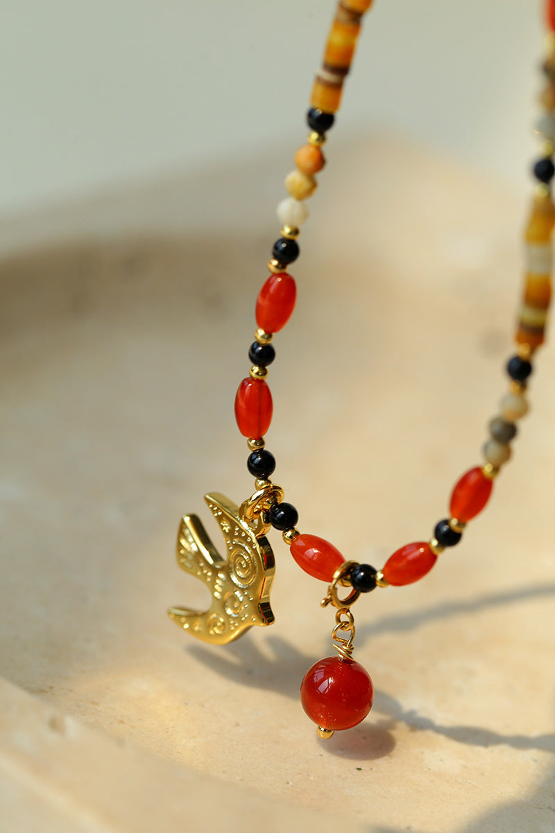 Gold Dove & Agate Necklace