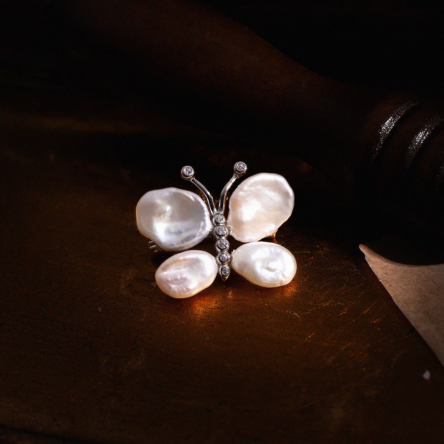 Baroque Pearl Butterfly Brooch