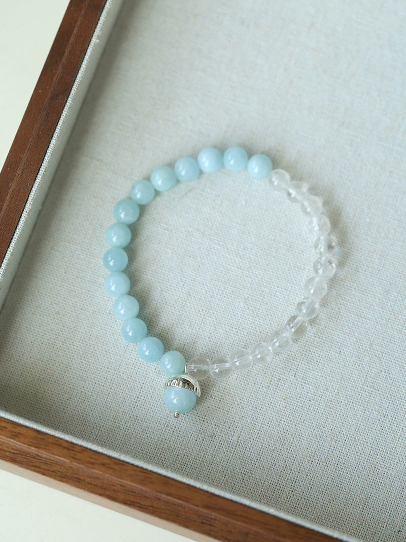 Aquamarine & Crystal Acorn Beaded Bracelet