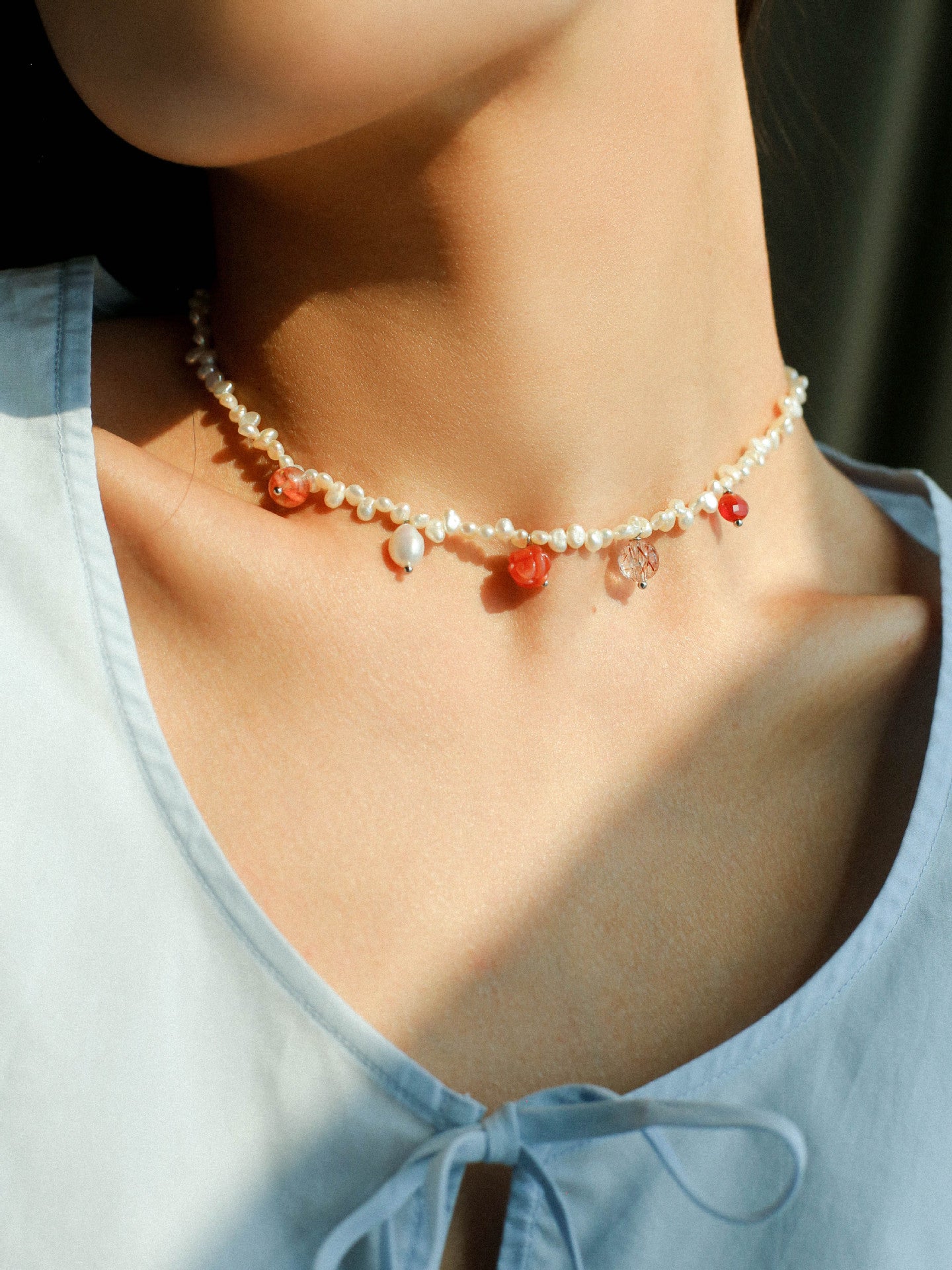 Colorful Crystal & Pearl Charm Necklace