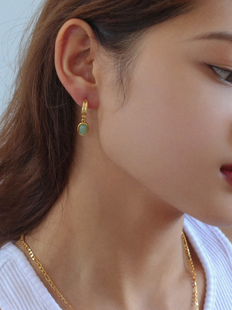 Green Aventurine Drop Hoop Earrings