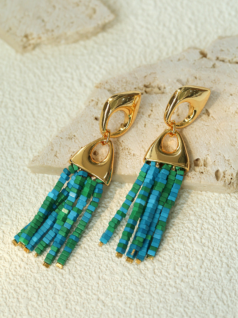 Boho Style Color Bead Fringe Earrings