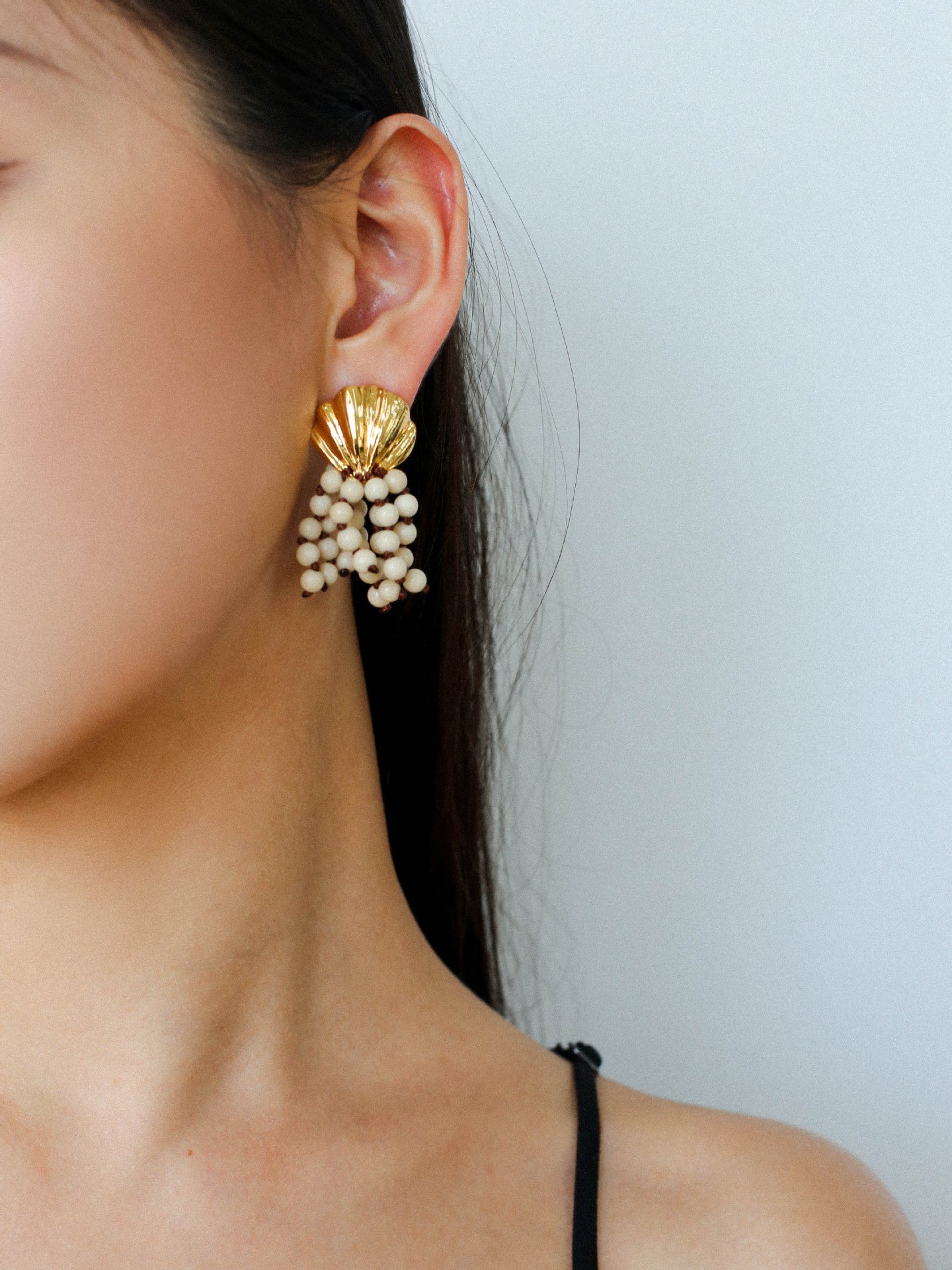 Shell Beaded Tassel Earrings