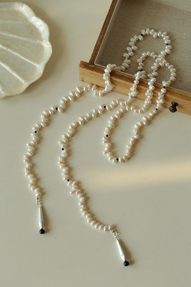 Raindrop Pearl & Onyx Long Necklace