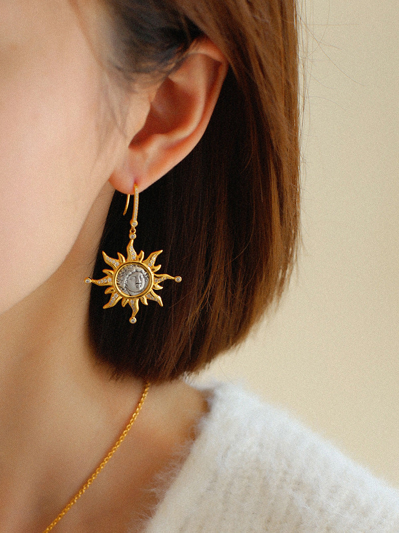 Apollo Sunburst Coin Drop Earrings