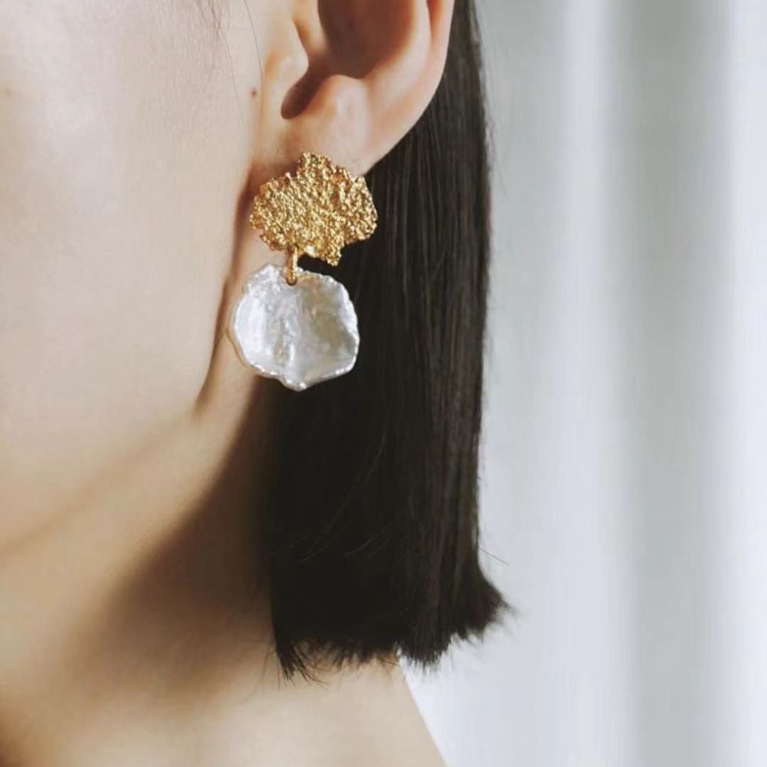 Foil Texture Petal Baroque Earrings