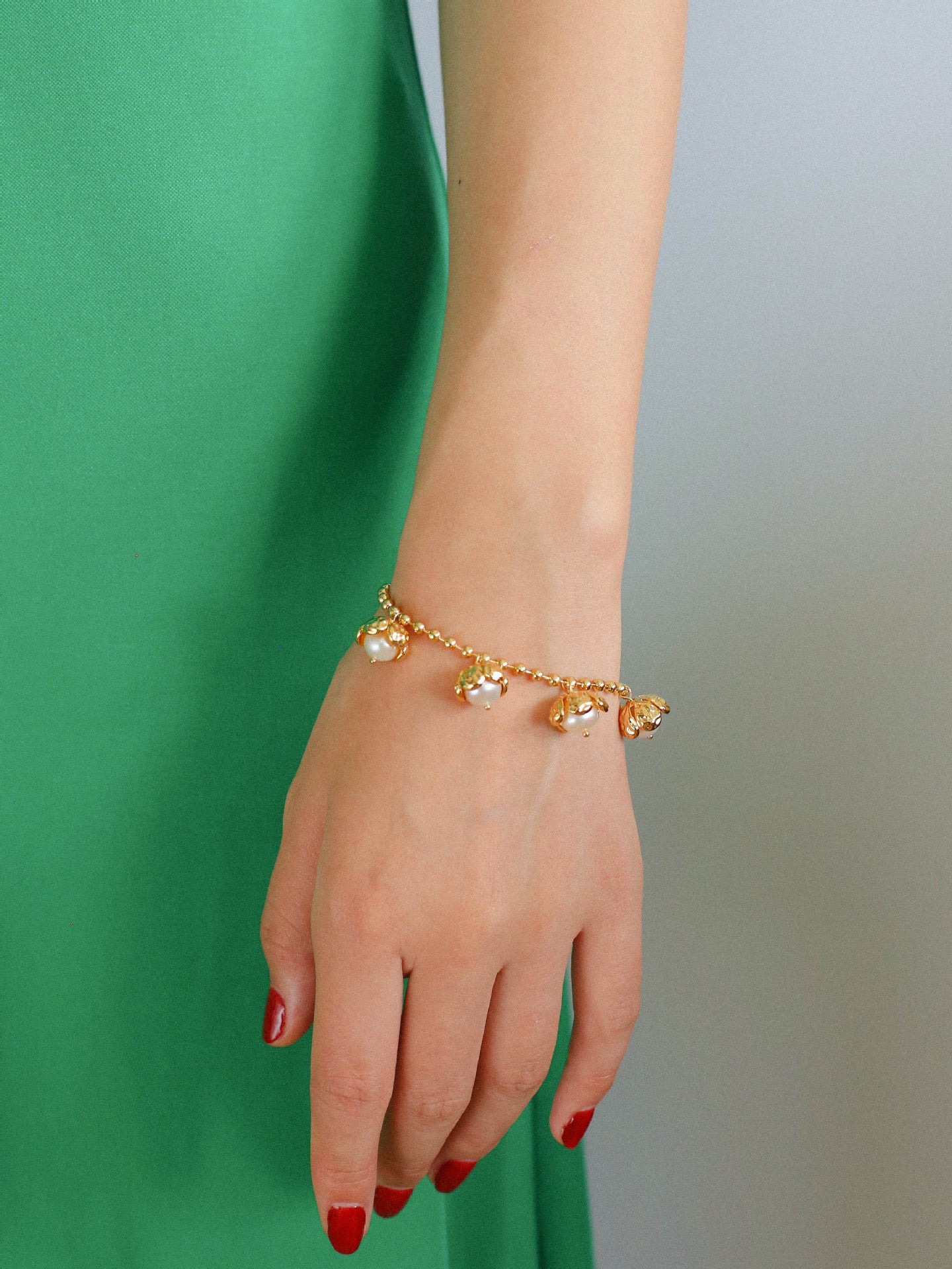 Flower Bud Pearl Charm Bracelet