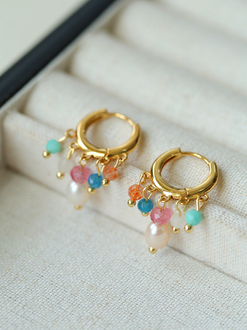Candy Gemstone Dangle Hoops Earrings
