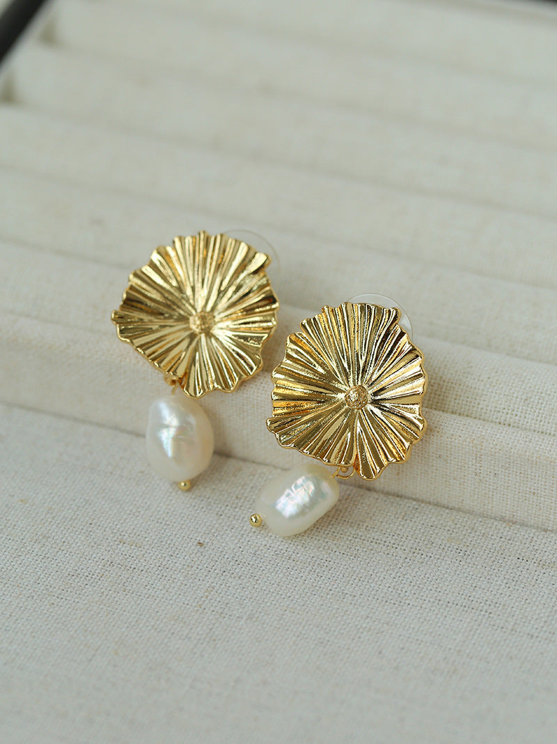 Lotus Leaf Pearl Drop Earrings