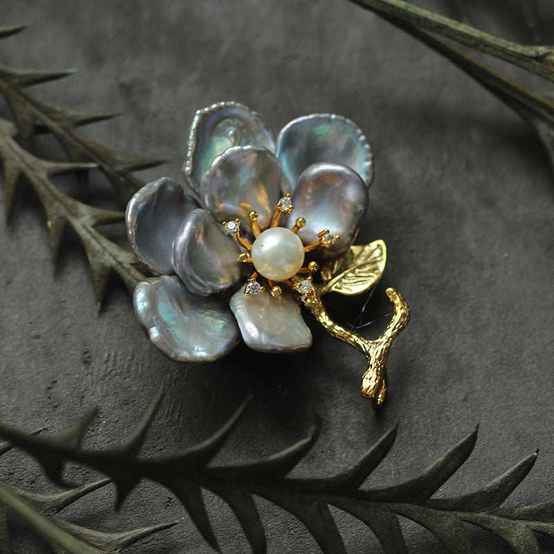 Baroque Pearl Eight-Petal Flower Brooch