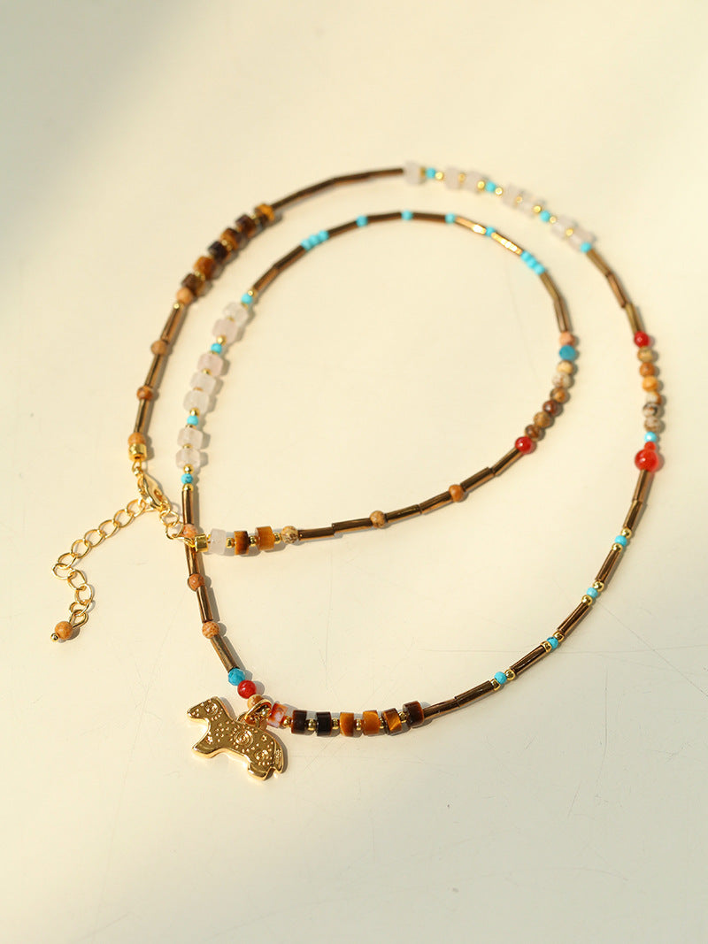 Boho Horse Pendant Gemstone Necklace