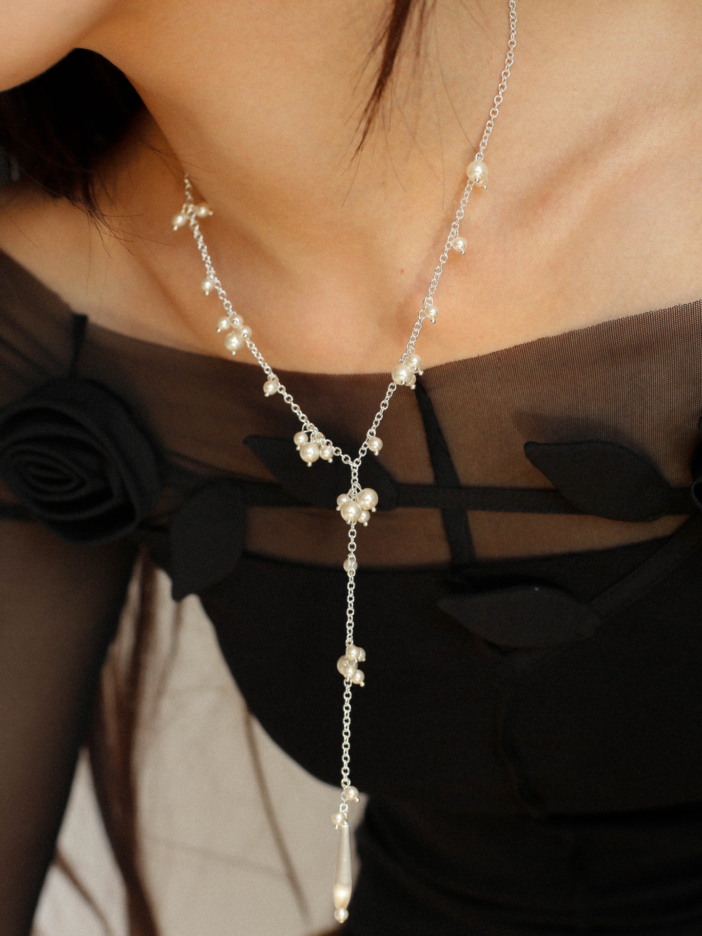 Dewdrop Elegance Y-Pearl Necklace