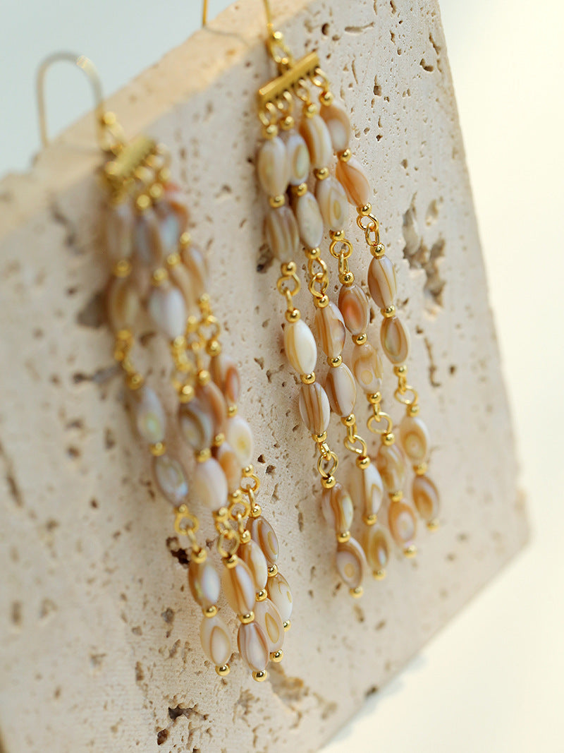 Handwoven Shell Beads Tassel Earrings