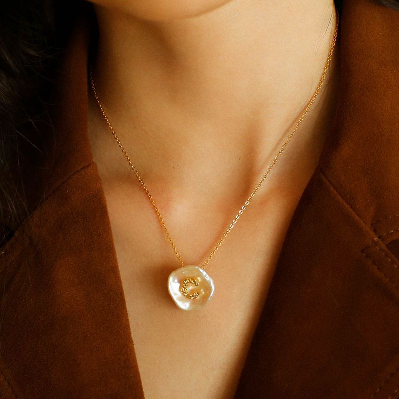 Baroque Petal Initial Pearl Pendant Necklace