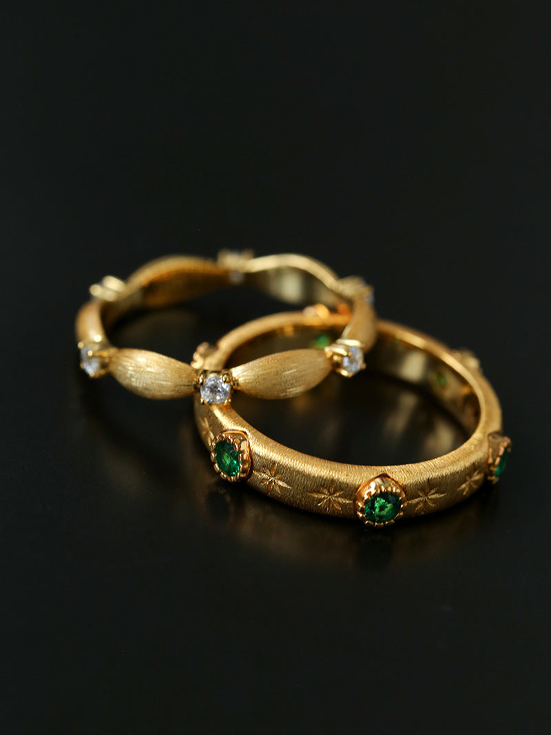 Brushed Matte Gold Zircon Star Bands Ring