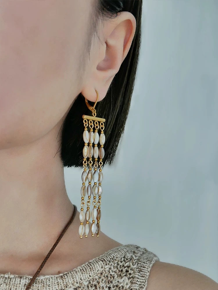 Handwoven Shell Beads Tassel Earrings