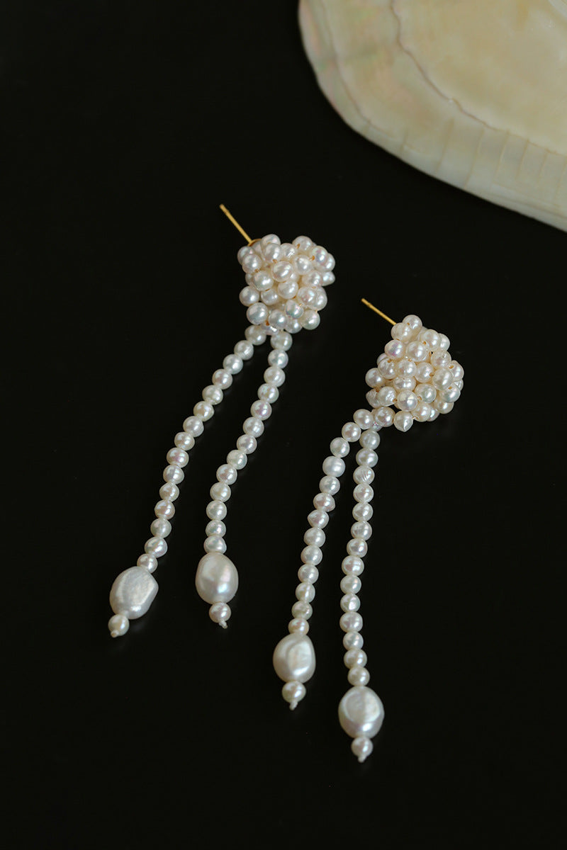 Knotted Pearl Tassel Earrings