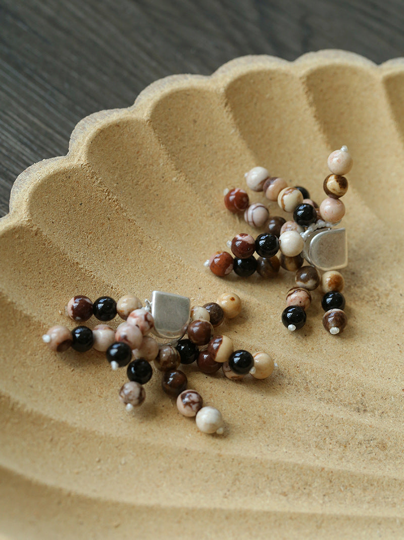 Natural Jasper Beaded Tassel Earrings