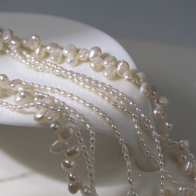 Layered Baroque Rice Pearl Necklace