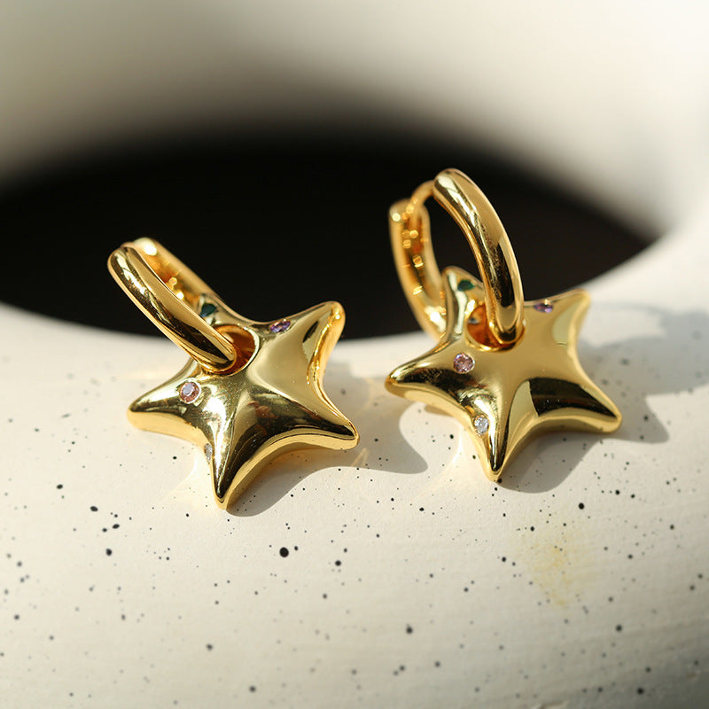 Gold Star Hoop Earrings