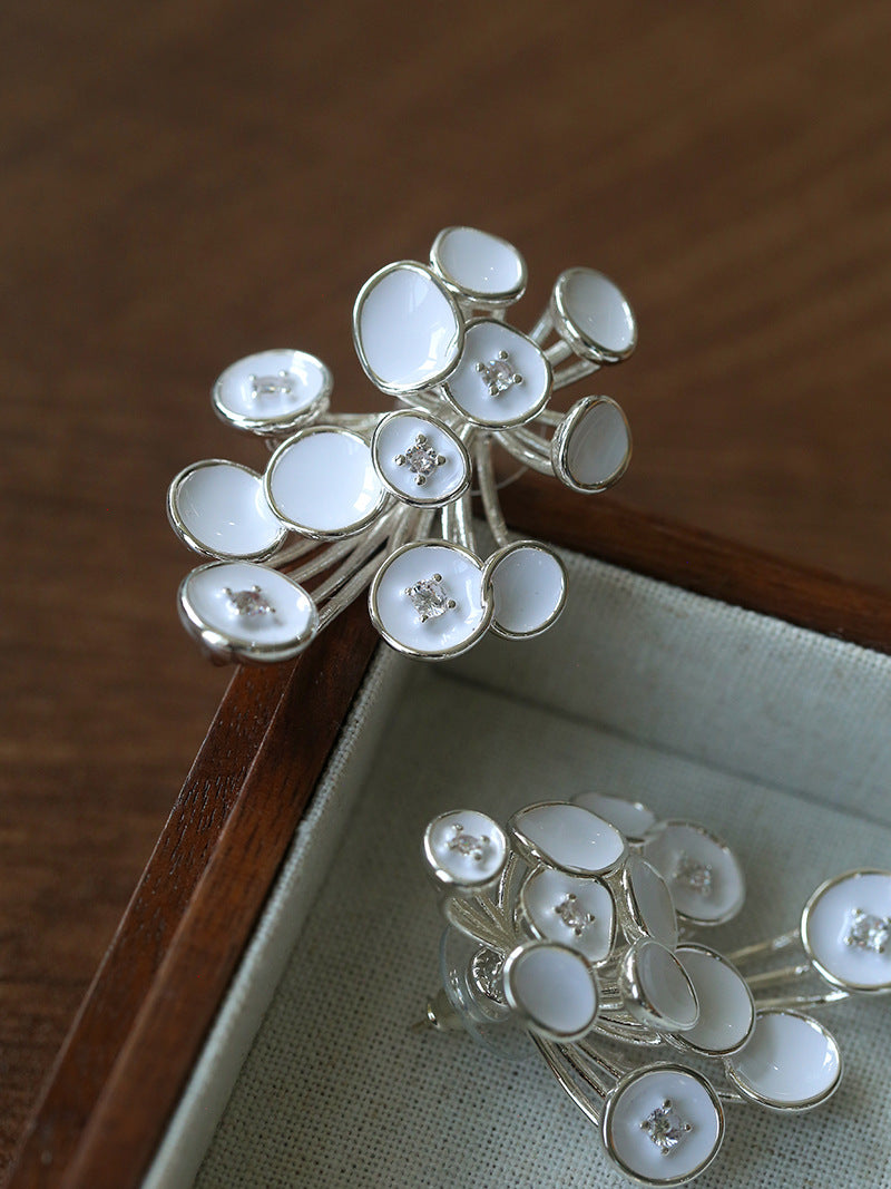 Ivory Bloom Enamel Floral Cluster Earrings