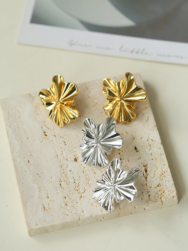 Crumpled Gleam Folded Petal Earrings