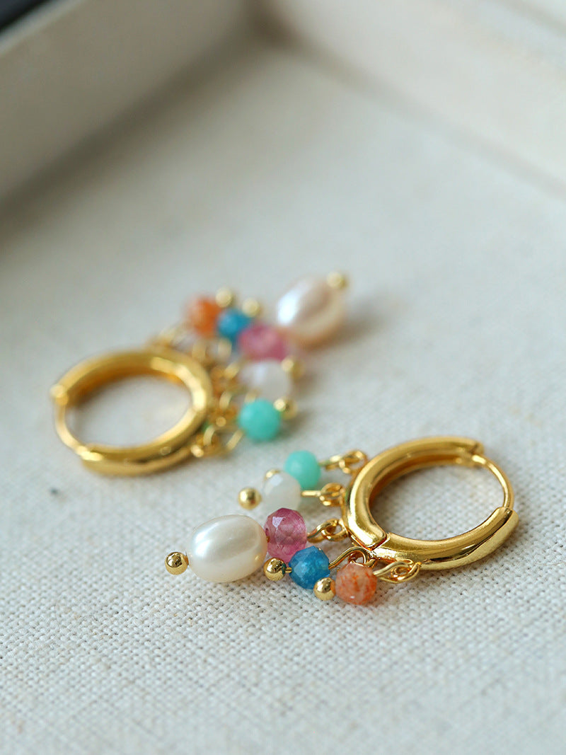 Candy Gemstone Dangle Hoops Earrings