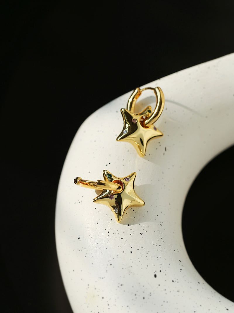 Gold Star Hoop Earrings