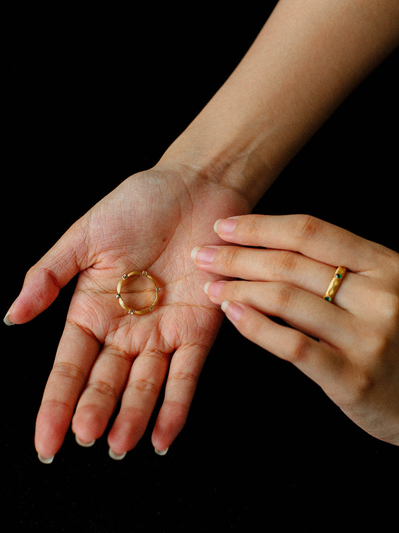 Brushed Matte Gold Zircon Star Bands Ring