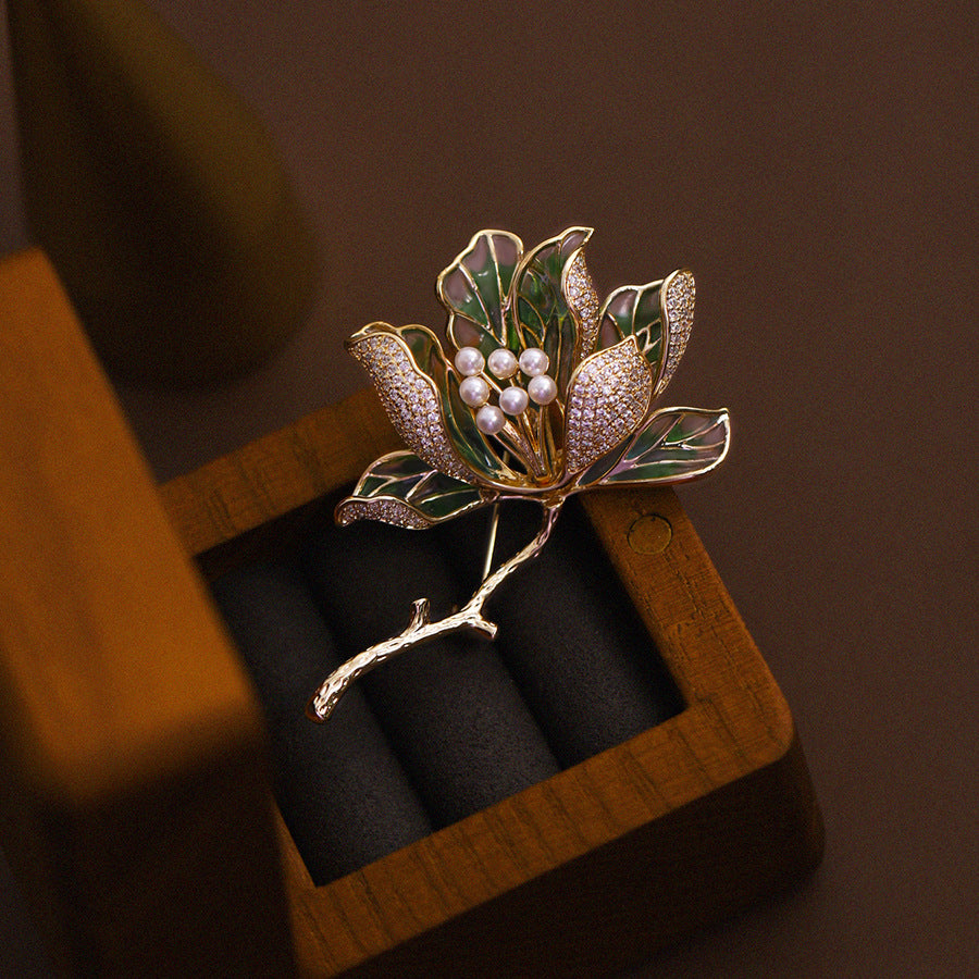 Enamel Magnolia Bloom Brooch