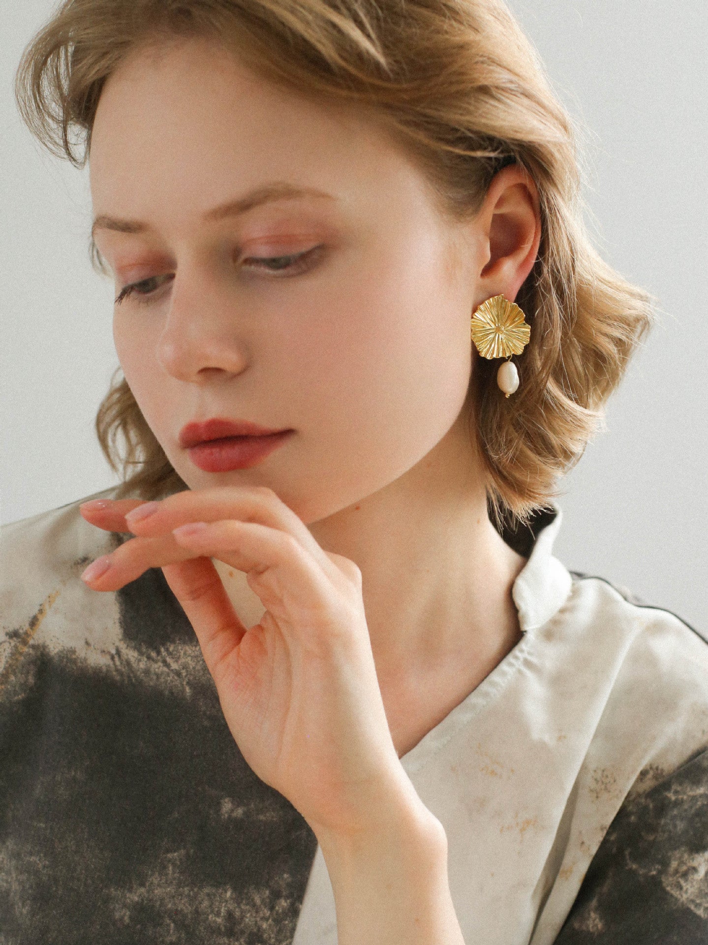 Lotus Leaf Pearl Drop Earrings