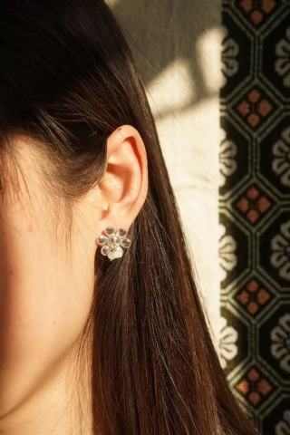Silver Floral Gemstone Stud Earrings