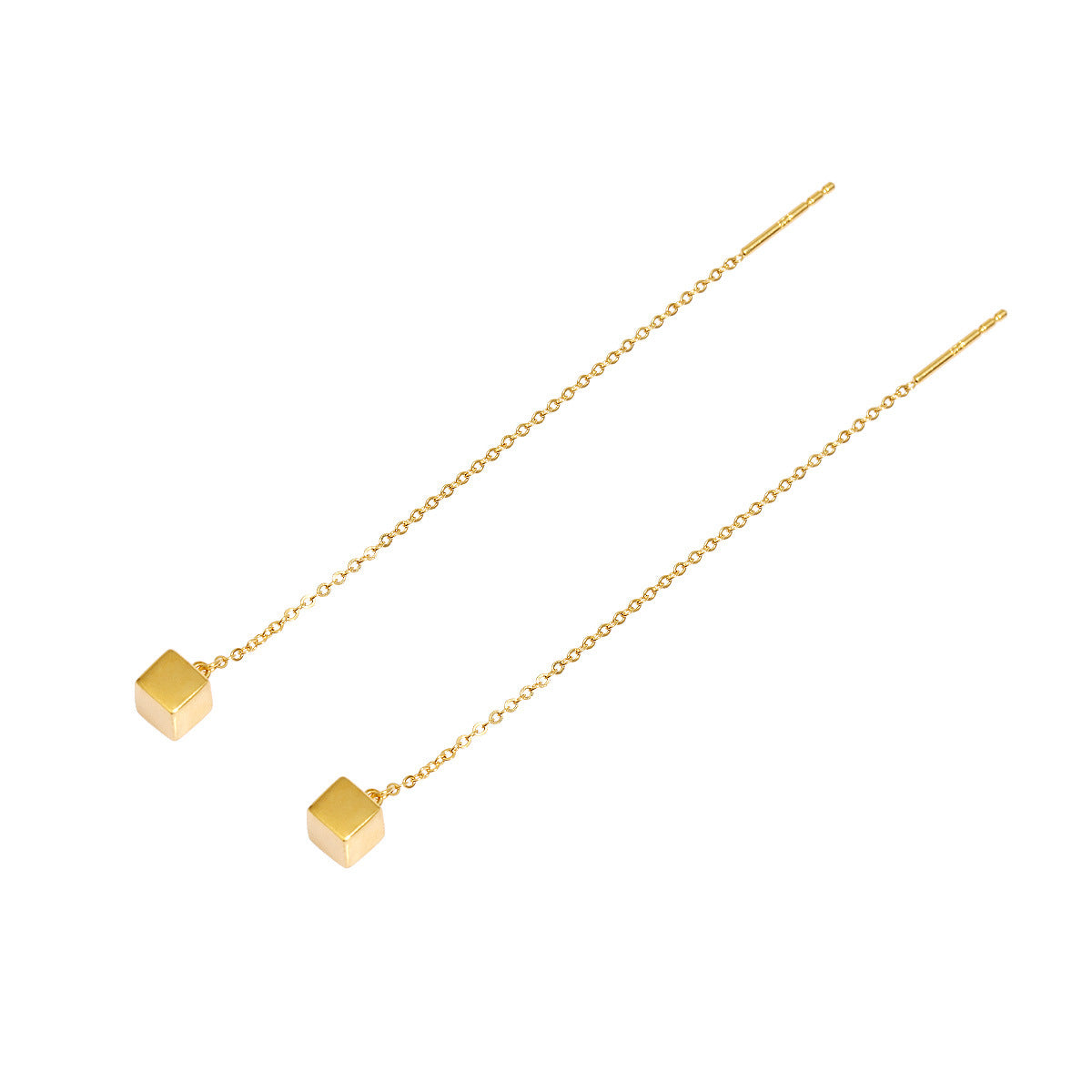 Golden Cube Threader Earrings