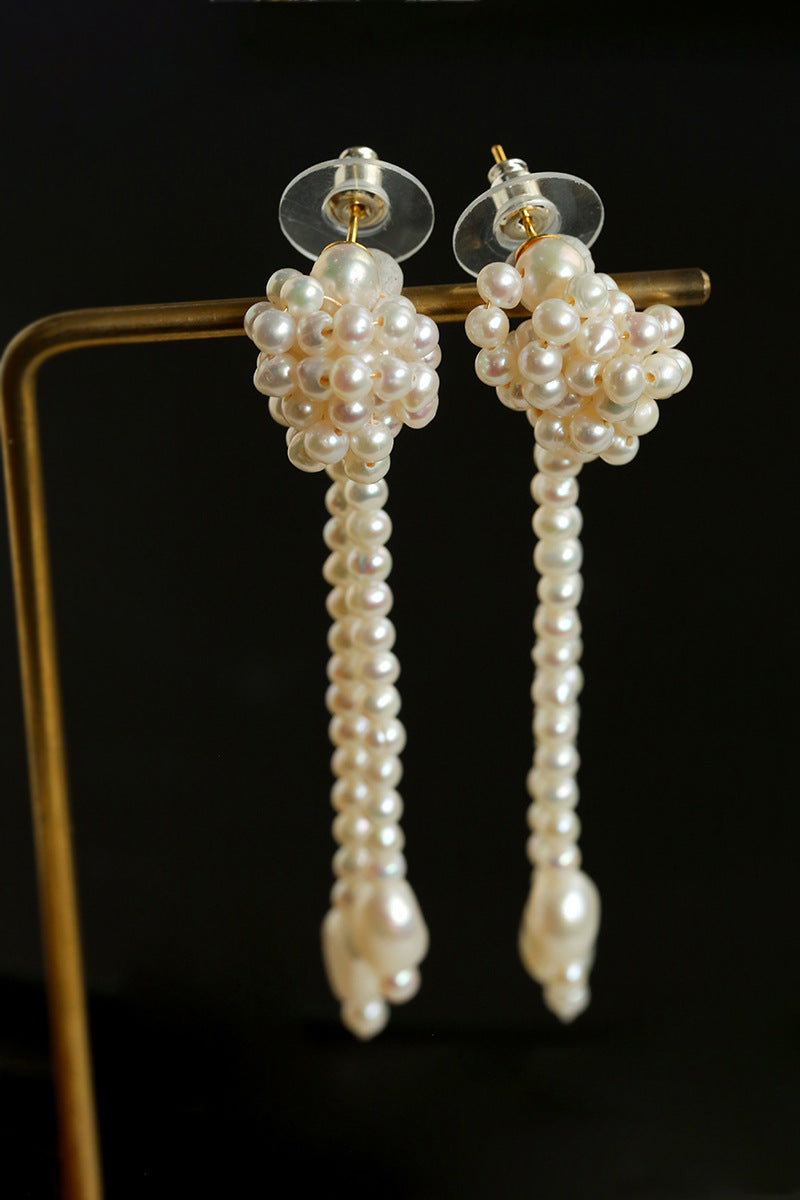 Knotted Pearl Tassel Earrings
