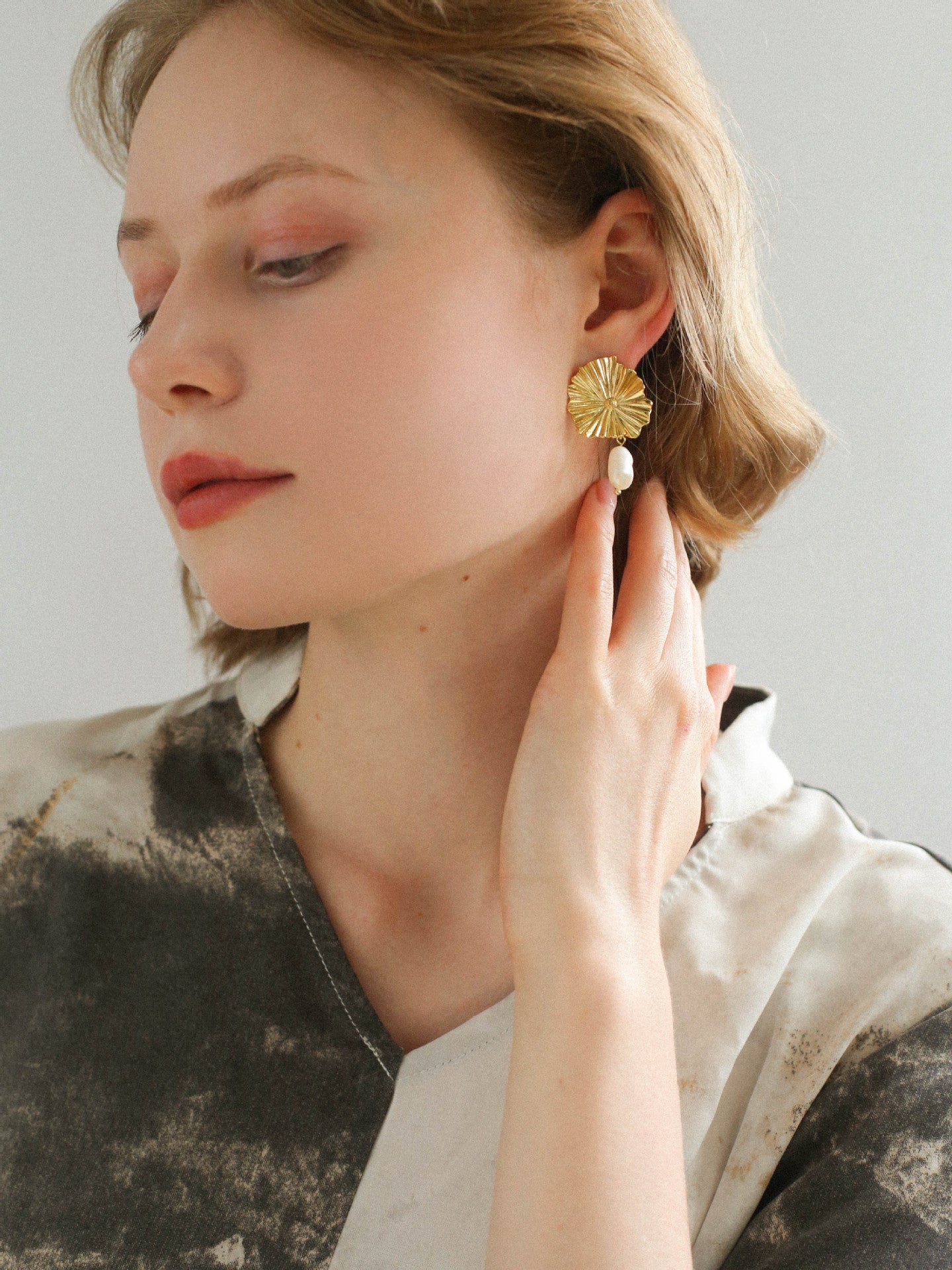 Lotus Leaf Pearl Drop Earrings