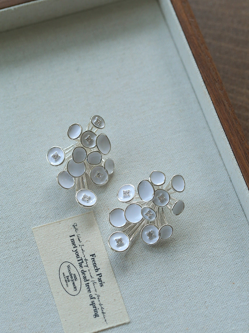 Ivory Bloom Enamel Floral Cluster Earrings