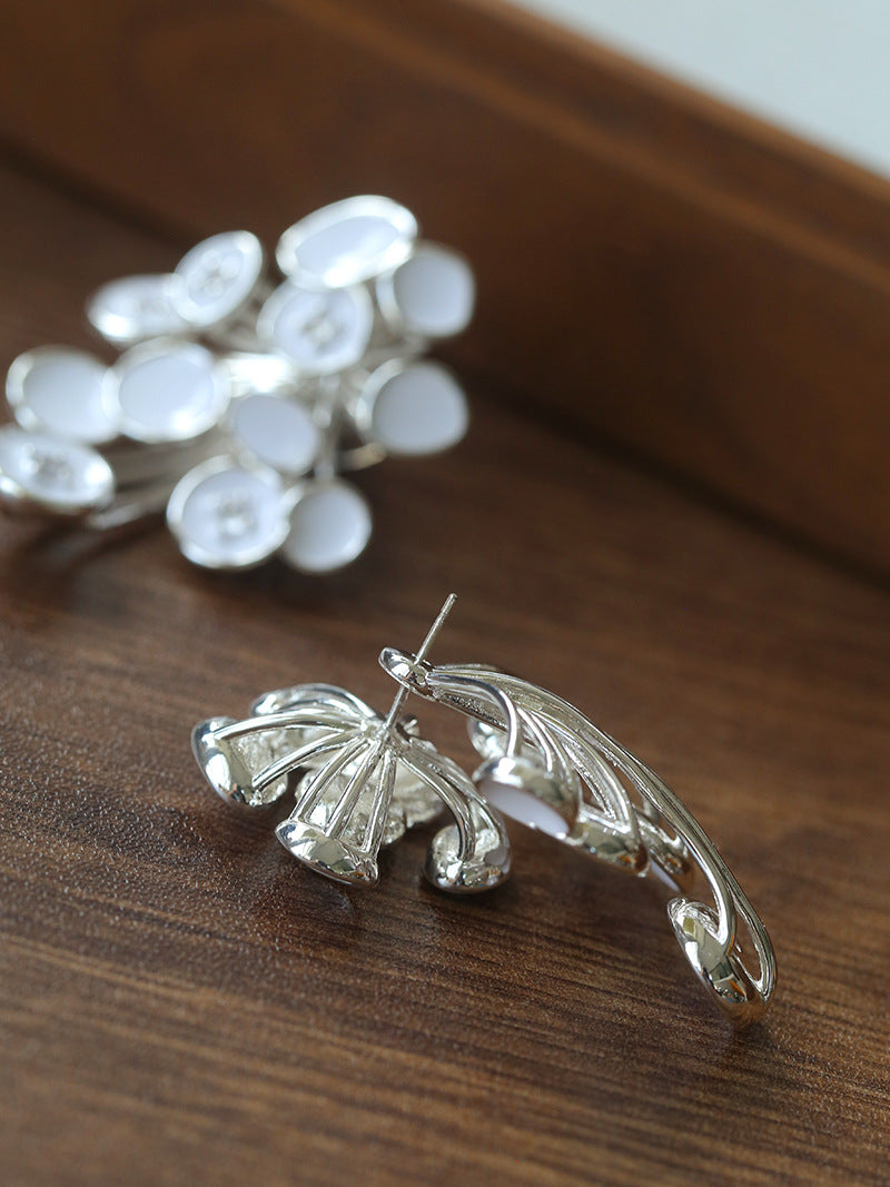 Ivory Bloom Enamel Floral Cluster Earrings