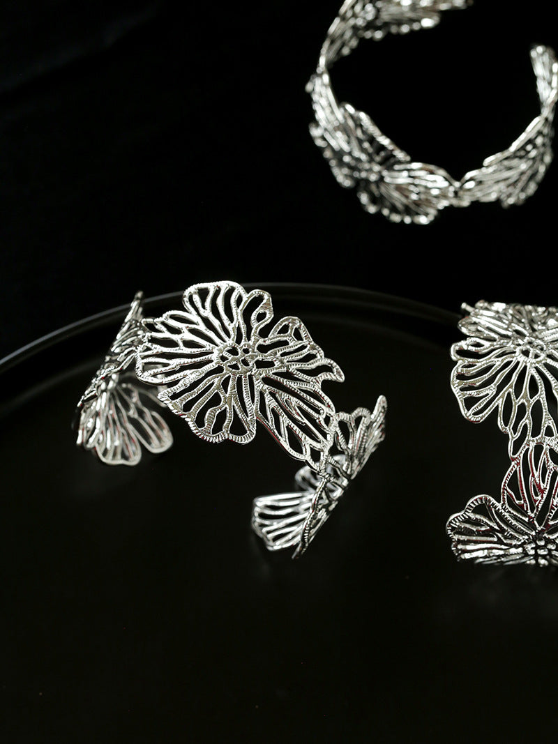 Silver Filigree Floral Open Band Cuff