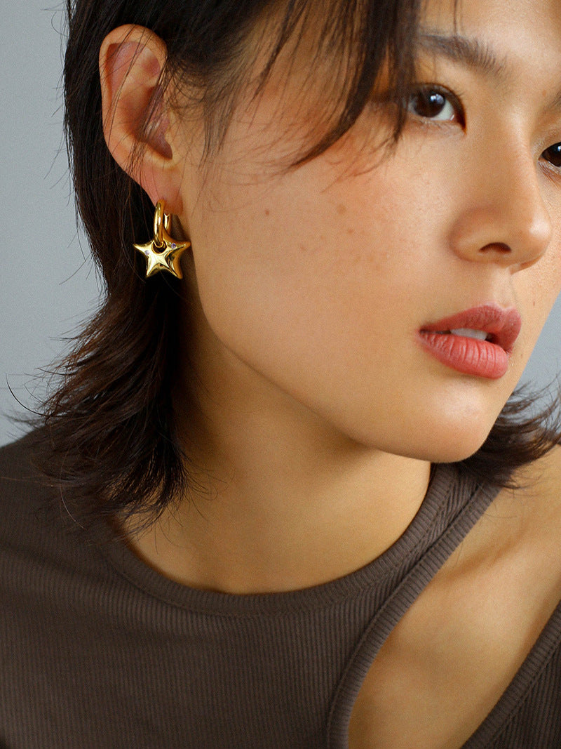 Gold Star Hoop Earrings