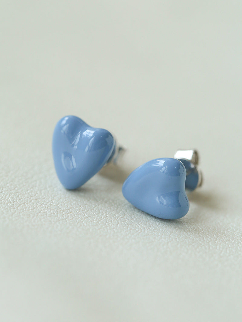 Cloudy Heart 925 Silver Blue Enamel Earrings
