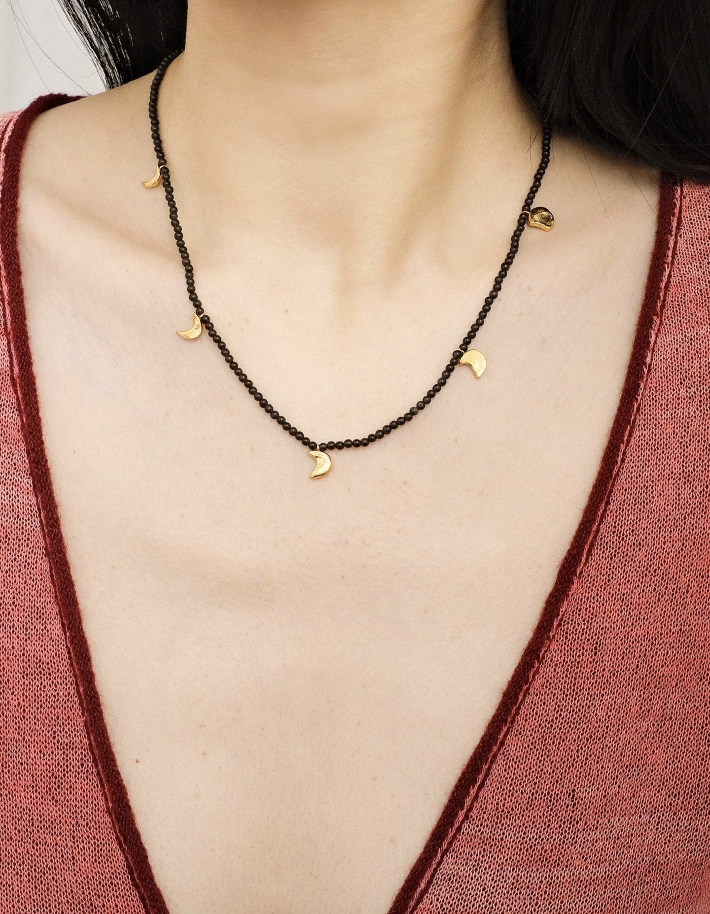 Sun & Moon Black Onyx Beaded Necklace
