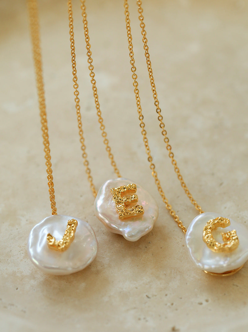 Baroque Petal Initial Pearl Pendant Necklace
