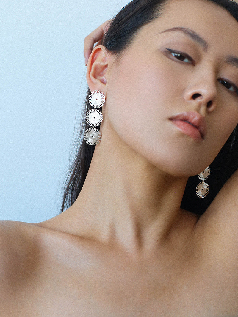 Brushed Hollow Sunflower Drop Earrings