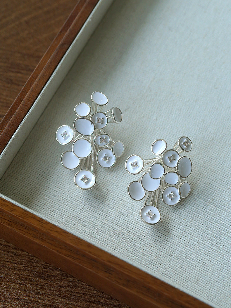 Ivory Bloom Enamel Floral Cluster Earrings