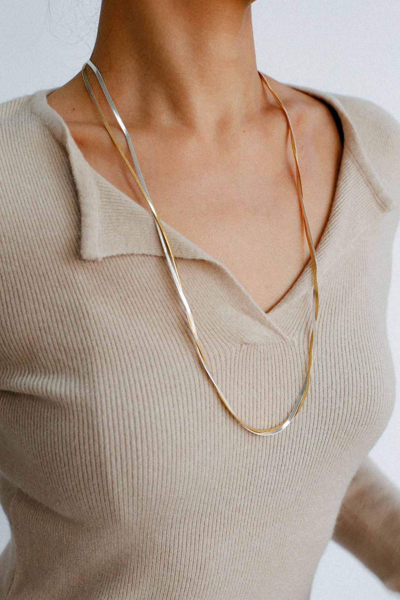 Gold & Silver Double Snake Chain Necklace